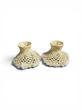 Vintage Pair Cream Colored 1970s Bohemian Macrame Lampshades 8.5” Shabby Chic